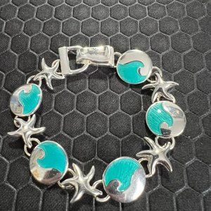 Star Fish Wave Bracelet Aqua Made of Sterling Silver